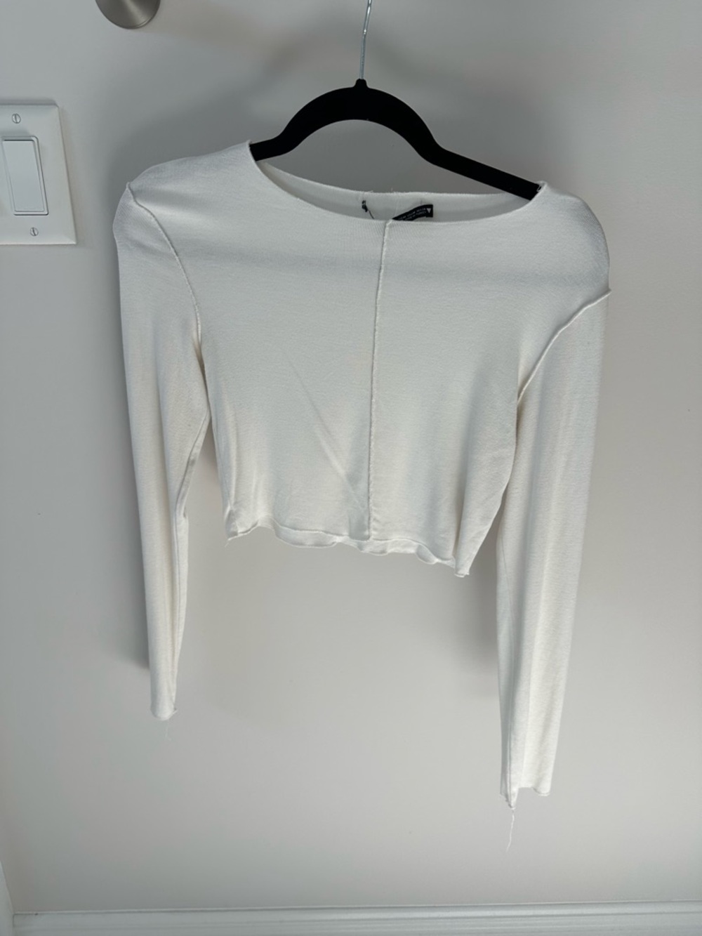 Zara White Cropped Long-Sleeve Top